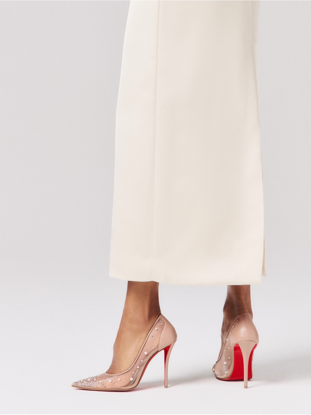 Christian Louboutin Nude Crystal Pointed-Toe Stiletto Pumps